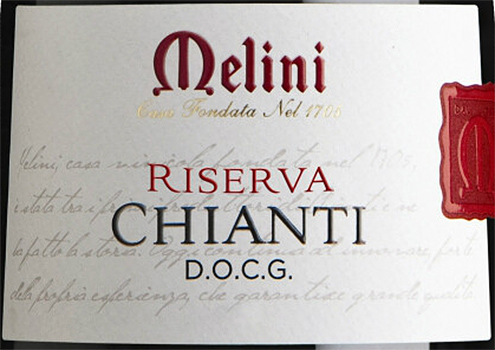 Этикетка Вино защищённого наименования места происхождения сухое красное "Мелини Кьянти Ризерва" 2017г креп 14%, емк 0,75л