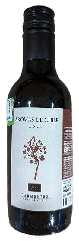 Вино сортовое ординарное сухое красное "Аромас де Чили Карменер"  2021г креп 13%, емк 0,187л