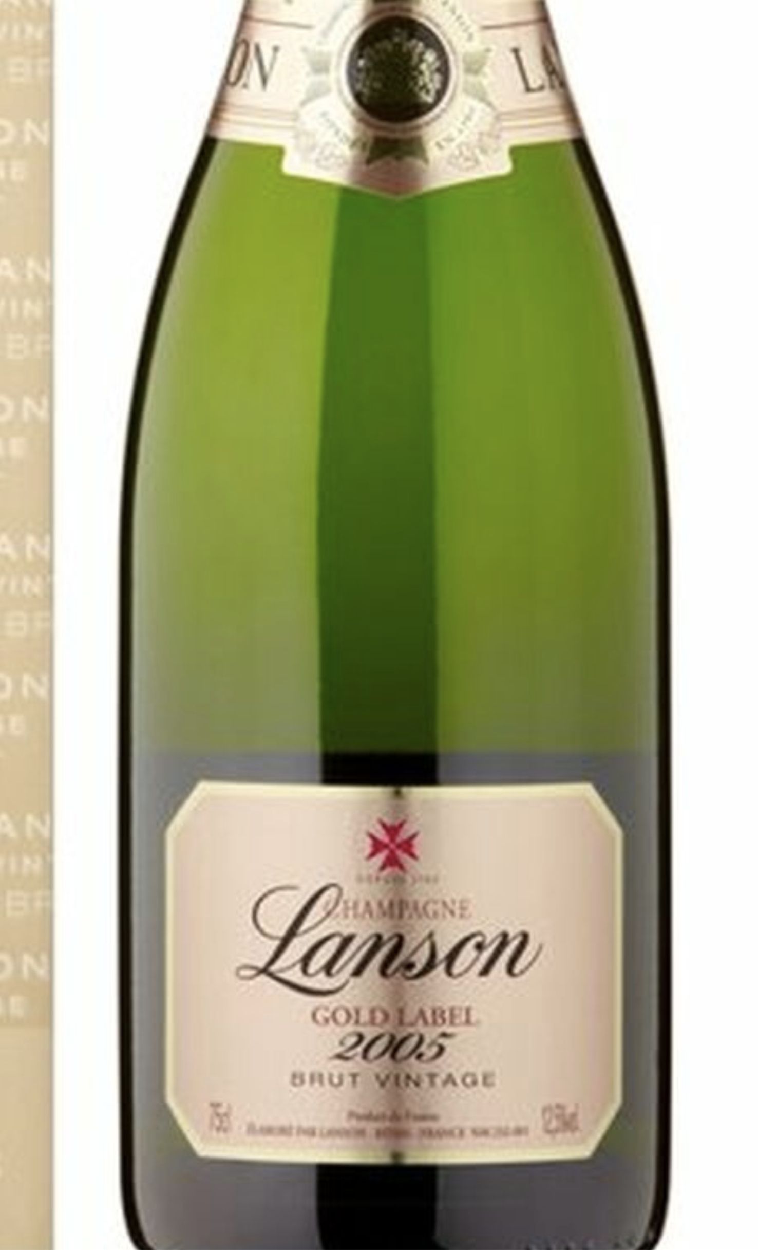 Этикетка Шампанское Лансон "Голд Лейбл" Винтаж 2005, белое брют, 0.75 л