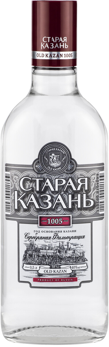 Водка "СТАРАЯ КАЗАНЬ ЛЮКС" серебряная фильтрация креп 40%, емк 0.5л