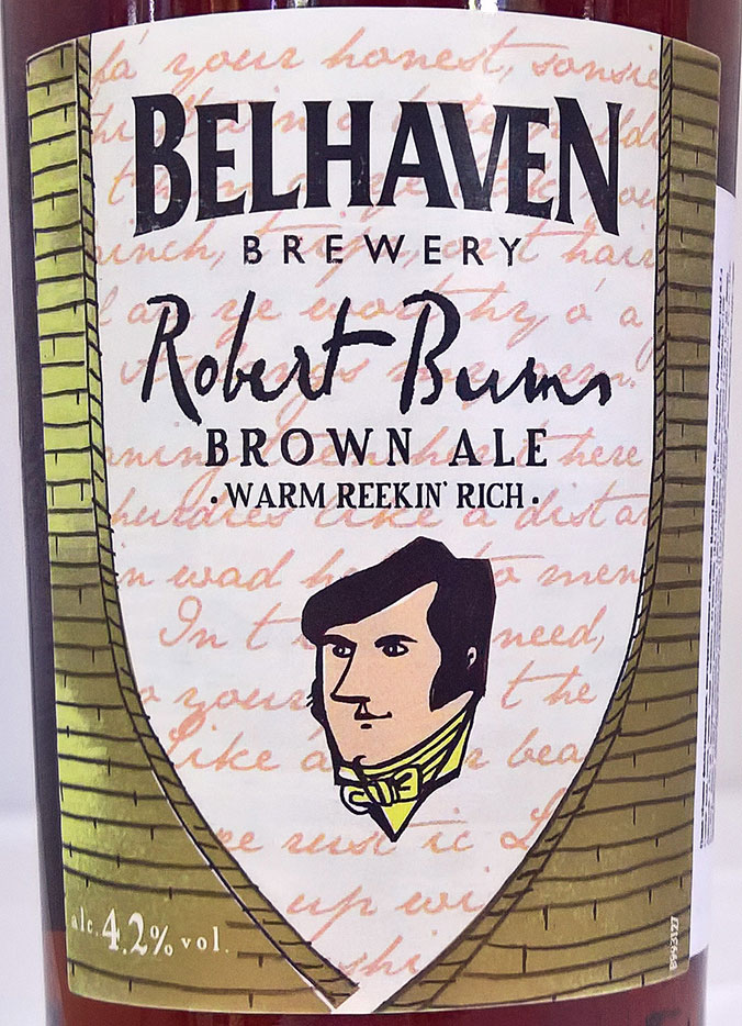 Этикетка Пиво Белхеван Роберт Бернс эль темное пастеризованное фильтрованное 0,5 бут алк.4,2%