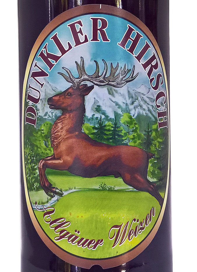 Этикетка Пиво Хиршбрау Темный Олень Пшеничное Нефильтрованное Hirschbrau Hirsch Dunkler 5,2% 0,5л